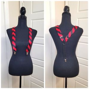 Ladies red and black stripe suspenders